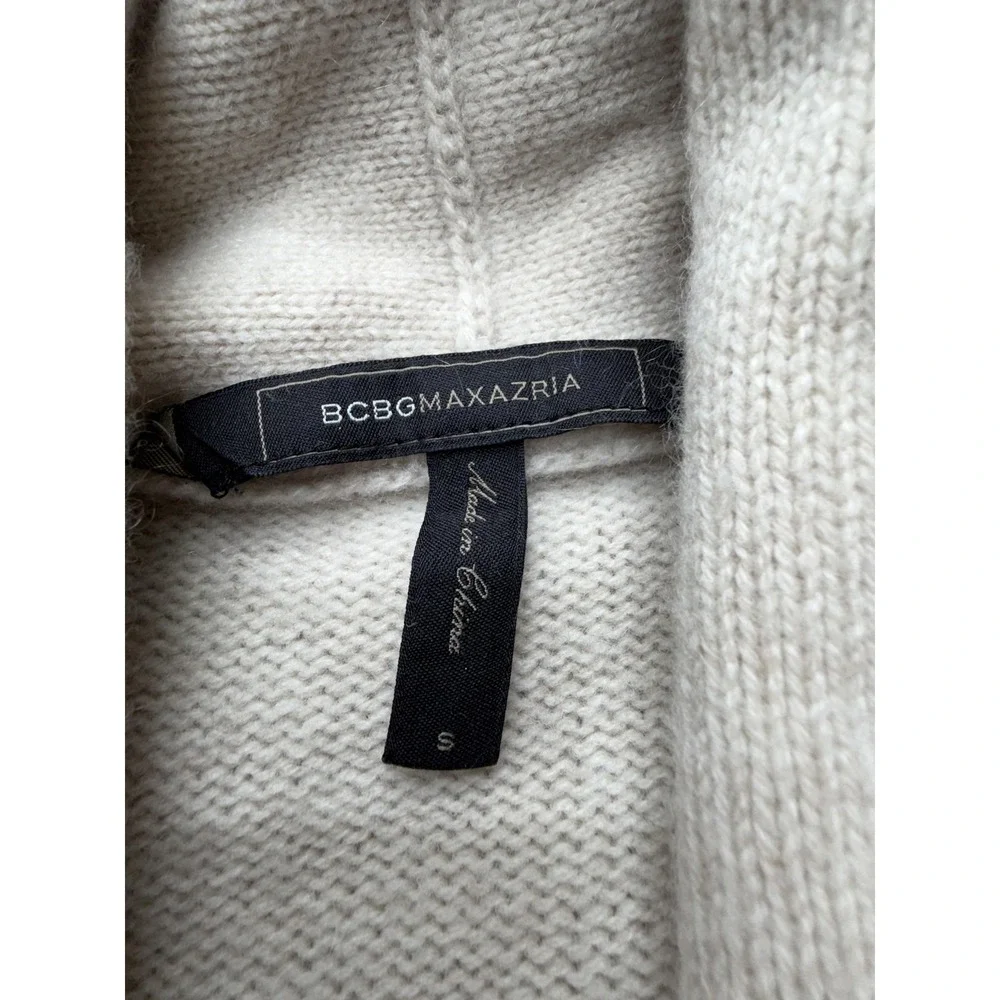 BCBGMAXAZRIA Sweater Cardigan Womens S Beige Wool Cashmere Open Pockets Knit